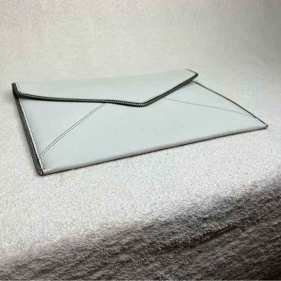 Rebecca Minkoff Saffiano Leather Envelope Zipper Trim Pouch Clutch-Gray-Designer - Picture 2 of 10